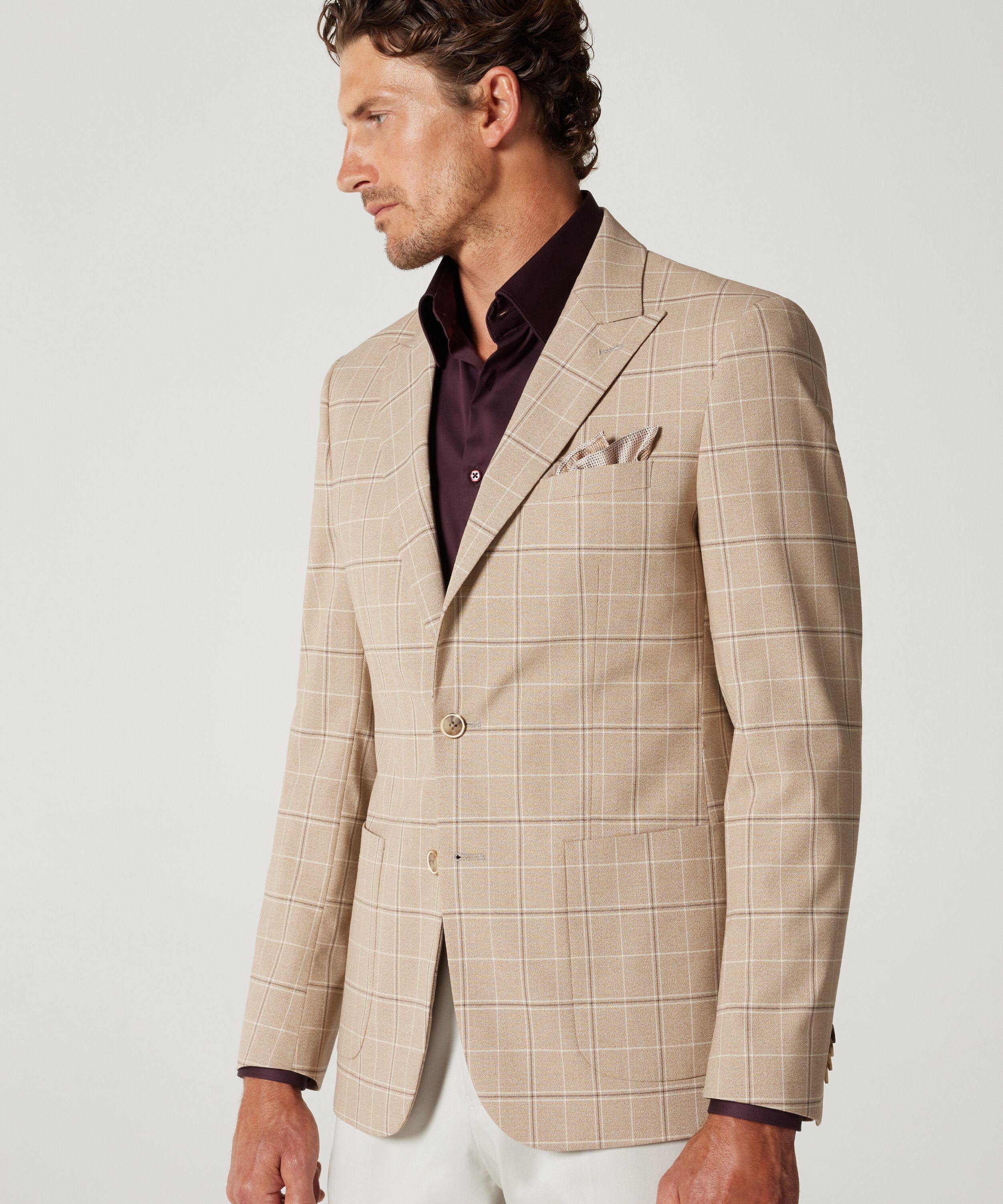 Slim Stretch Windowpane Check Tailored Blazer - Tanw/P - Slim Stretch  Windowpane Check Tailored Blazer | Blazers | Politix