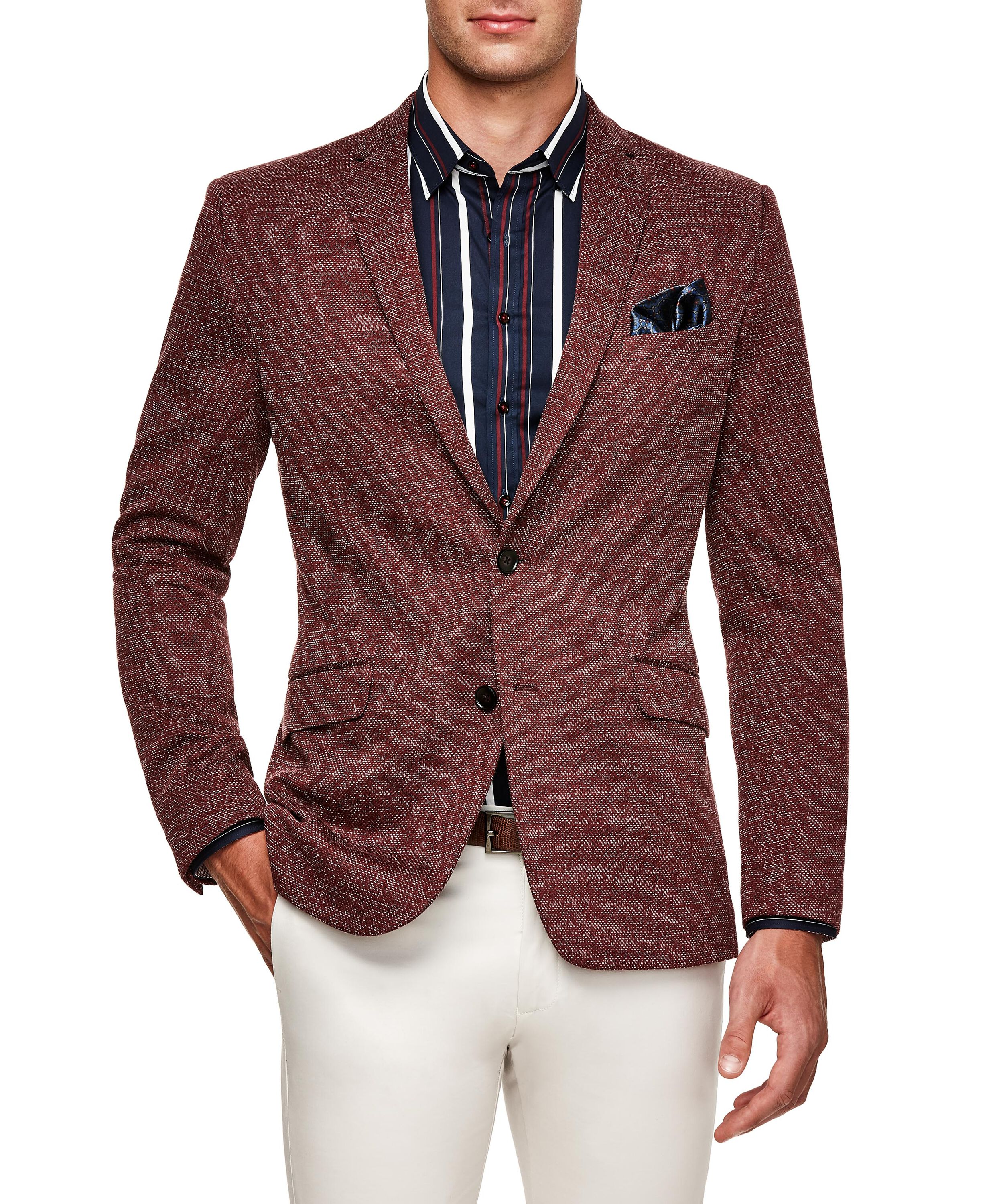 Zacharry - Burgundy Marle - Soft Tailored Slim Knit Suit Jacket