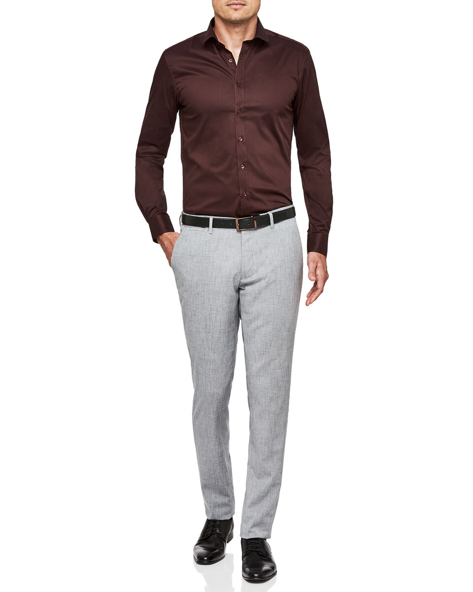 Ultra Slim Long Sleeve Twill Shirt, Dark Burgundy, hi-res