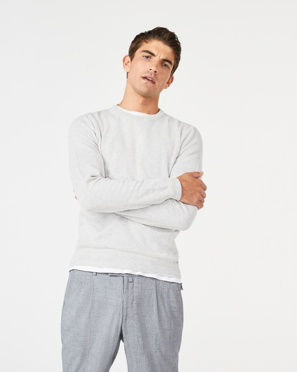 Mens Grey Cotton Crew Neck