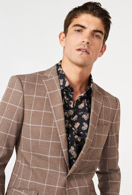 Mens Chocolate Windowpane Tailored Suit Jacket