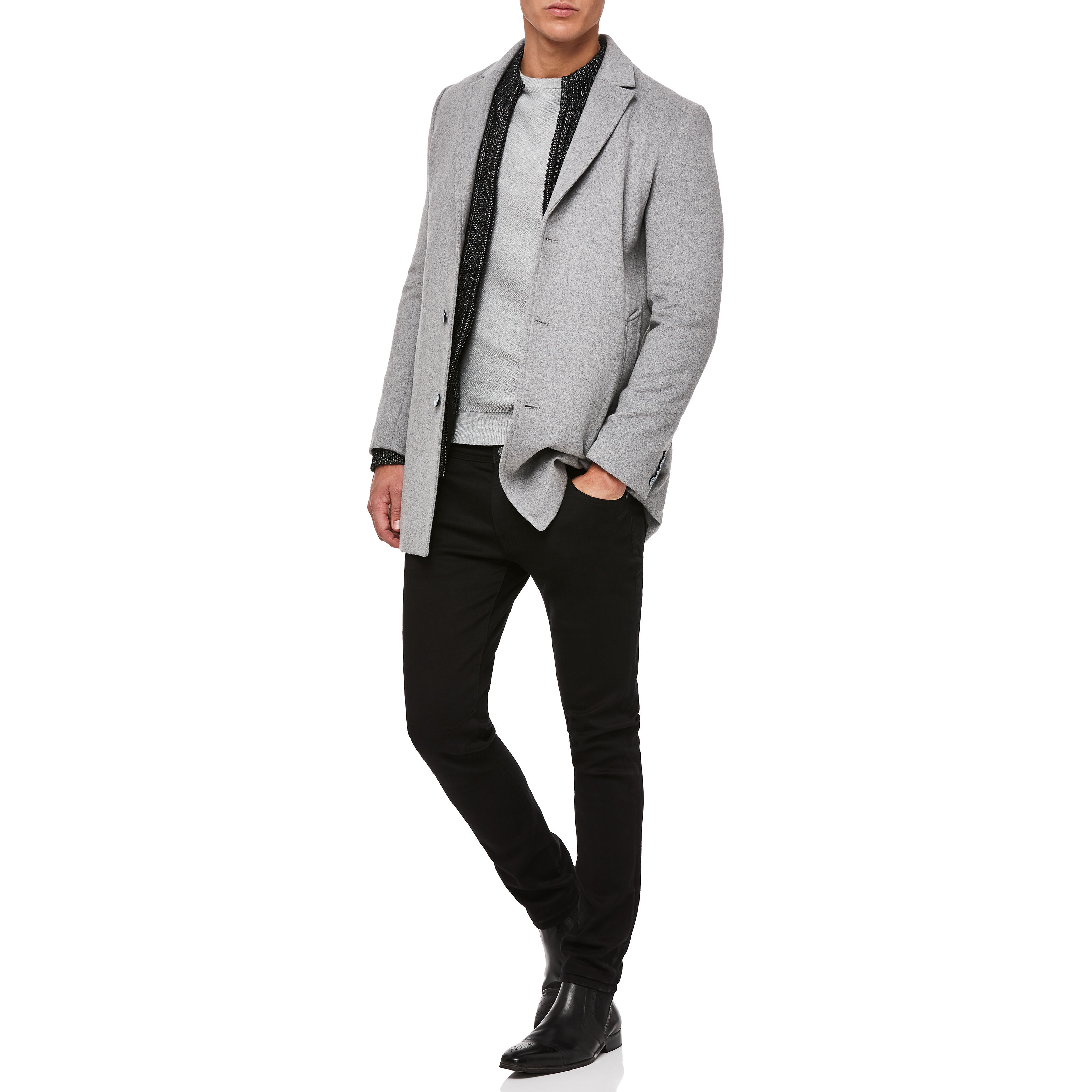Broughton Light Grey Sb 3 4 Length Blended Wool Coat Coats