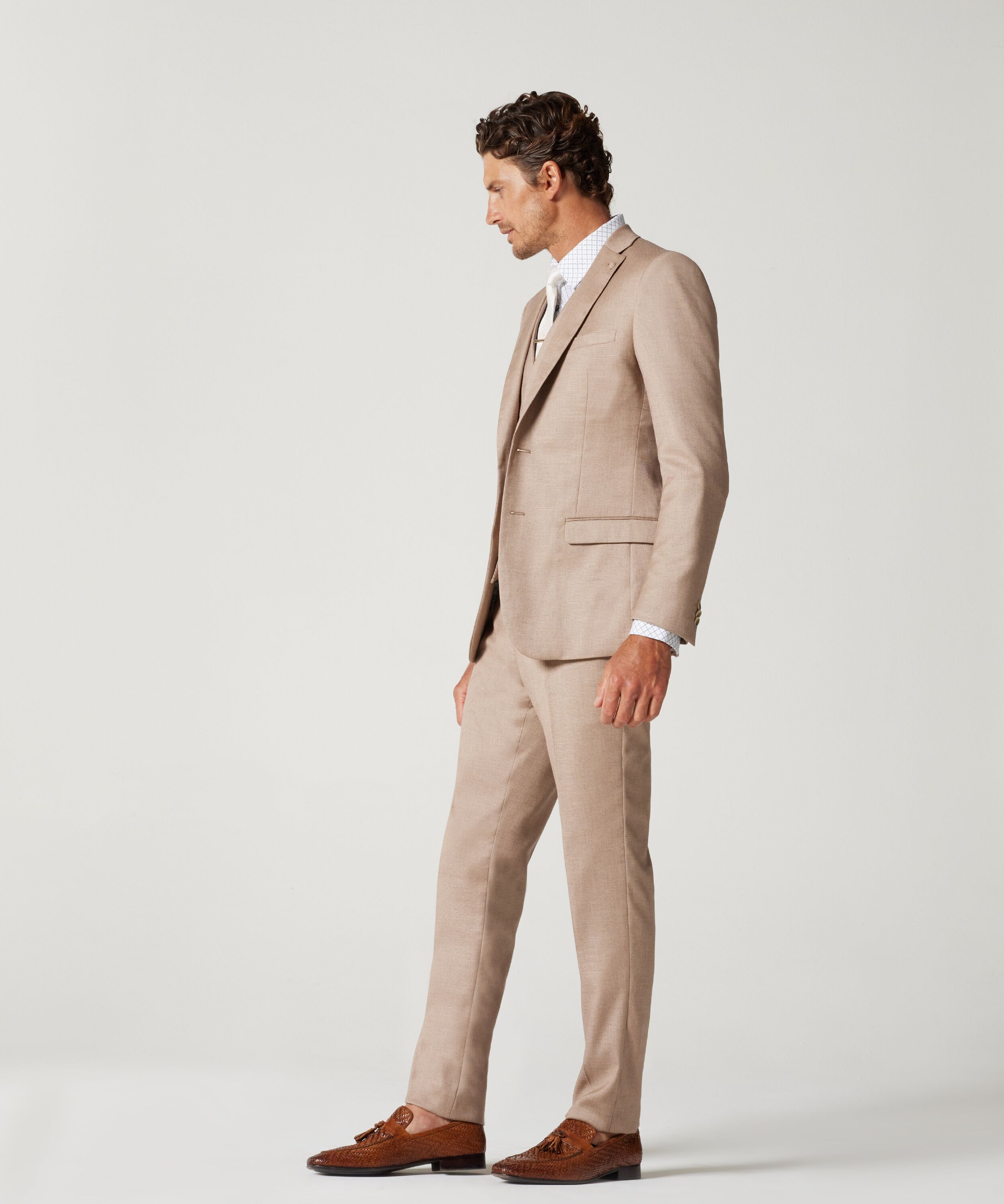 Slim Stretch Textured Tailored Pant - Almond, Suit Pants
