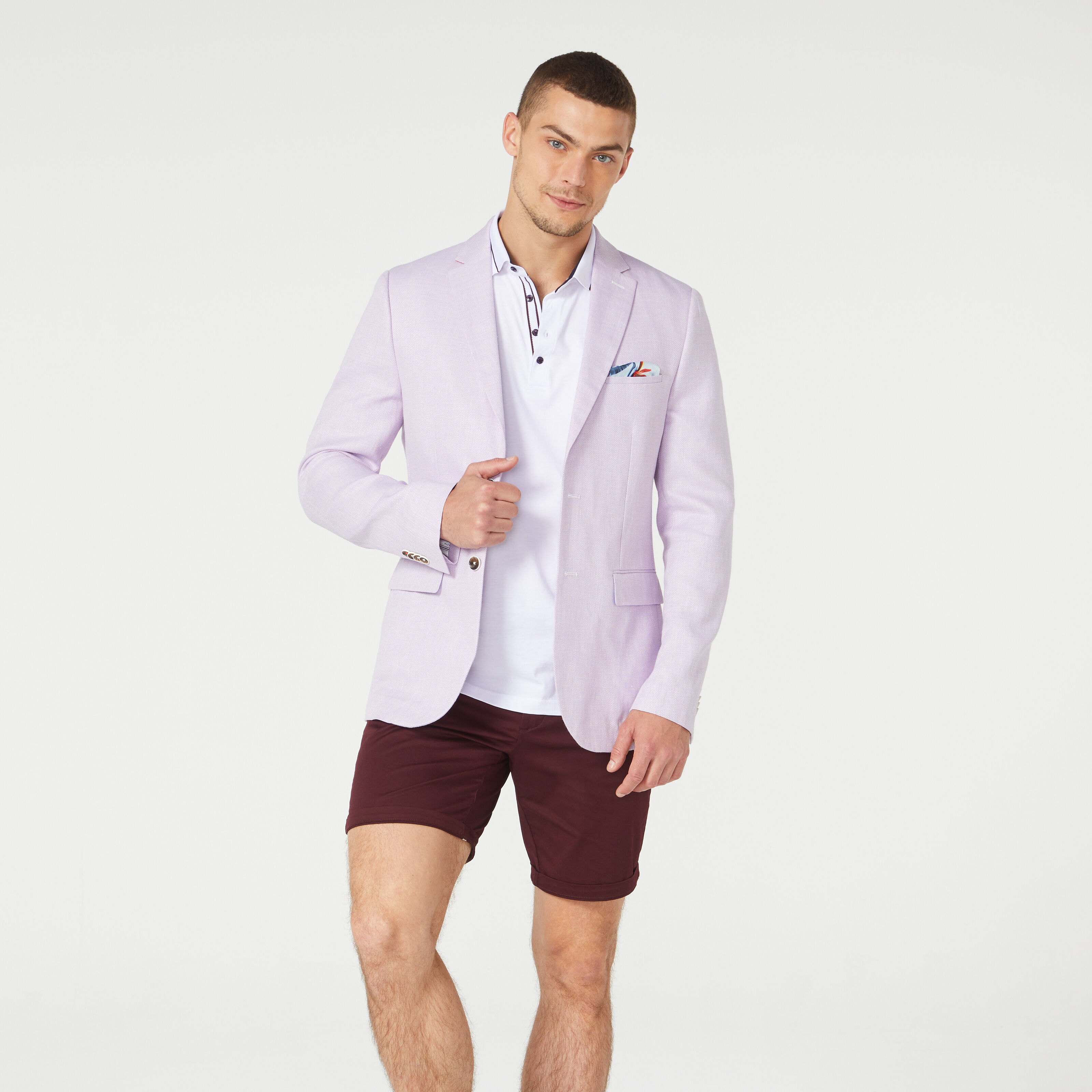 lilac blazer and shorts