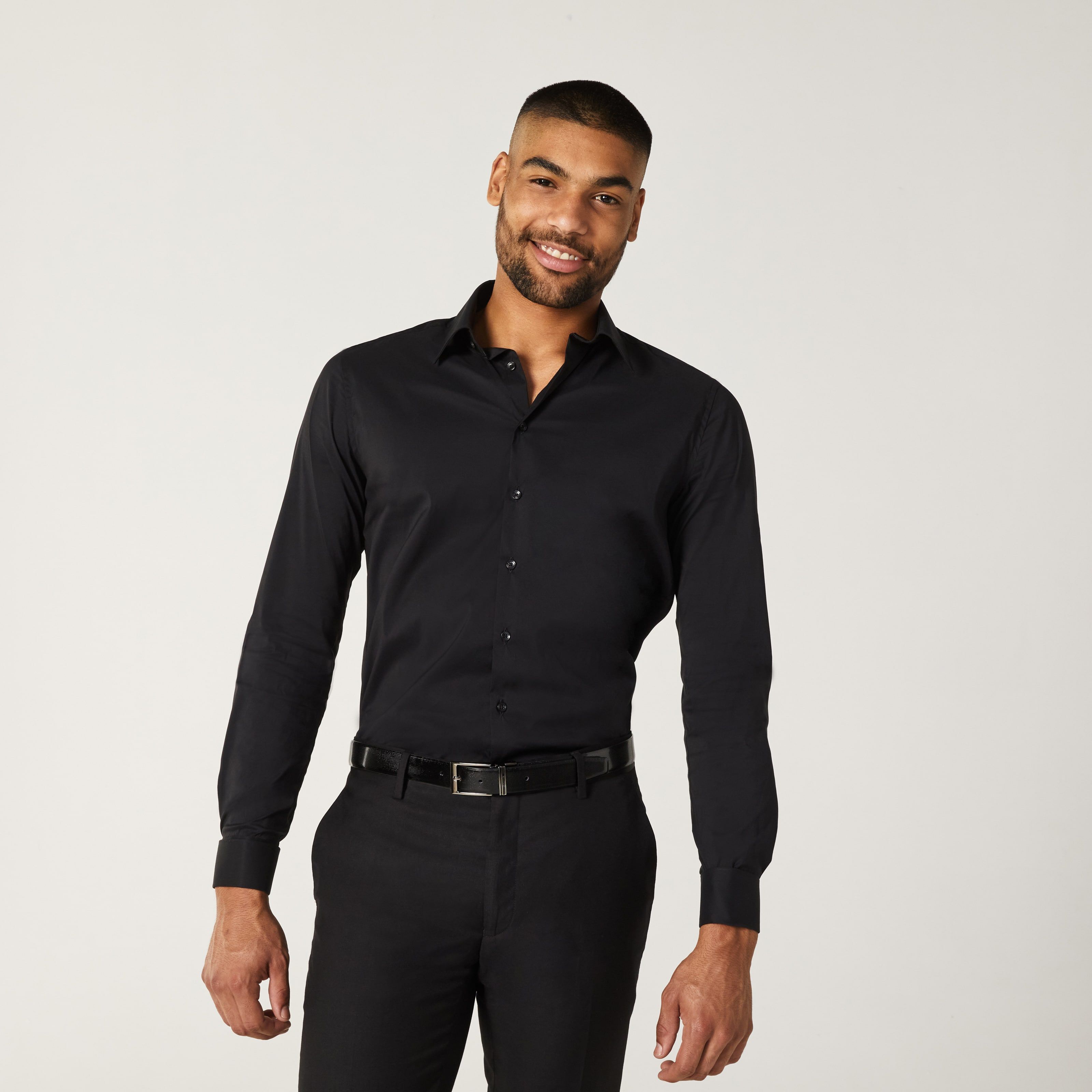 Black Poplin Slim Fit Single Cuff Classic Collar Shirt – tmlewinuk