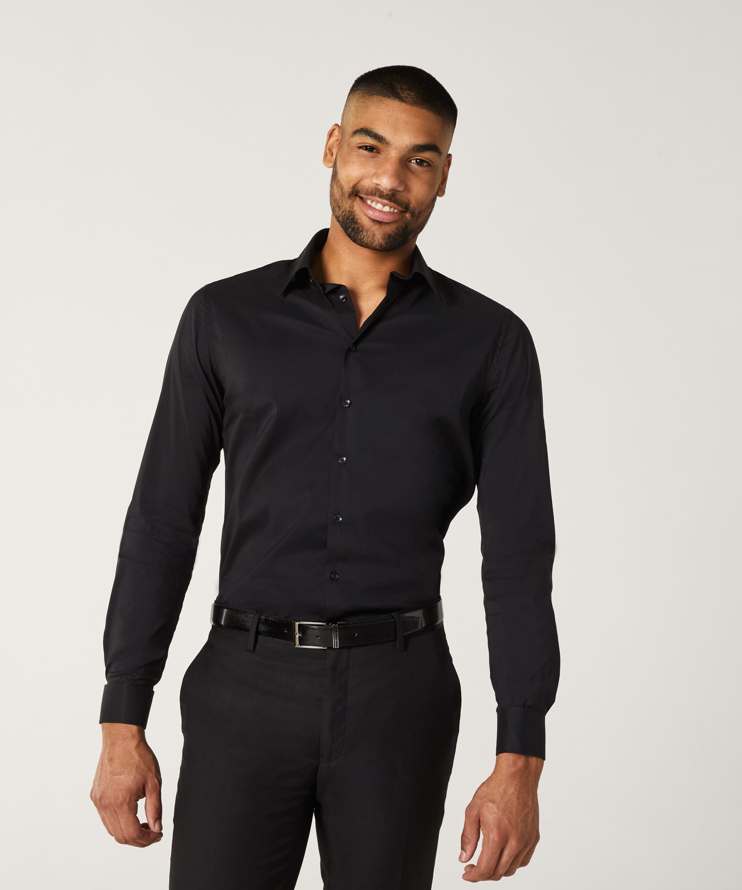 Regular Long Sleeve French Cuff Shirt - Black, Shirts