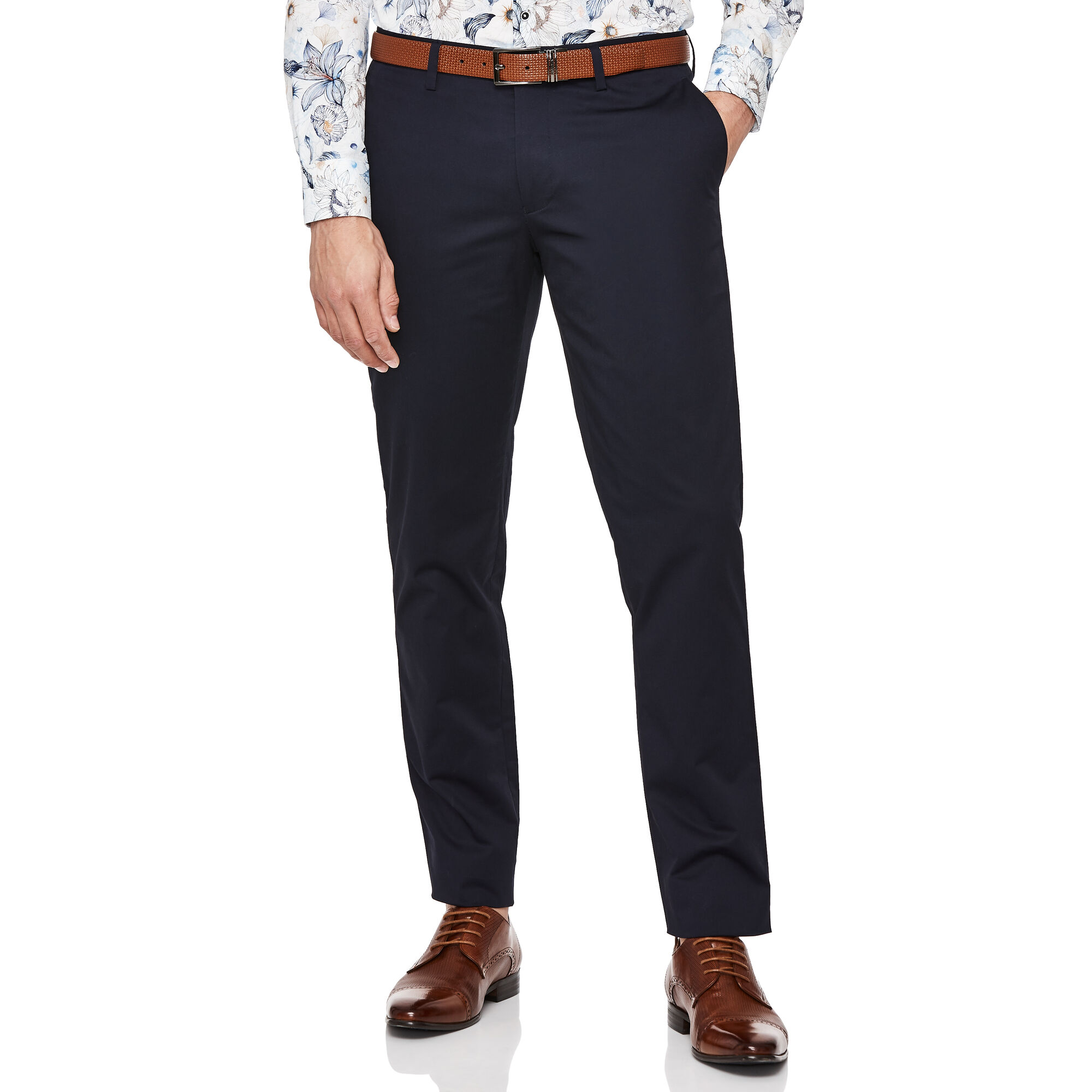 Sentino Navy Slim Stretch Fit Dress Chinos Suit Pants Politix