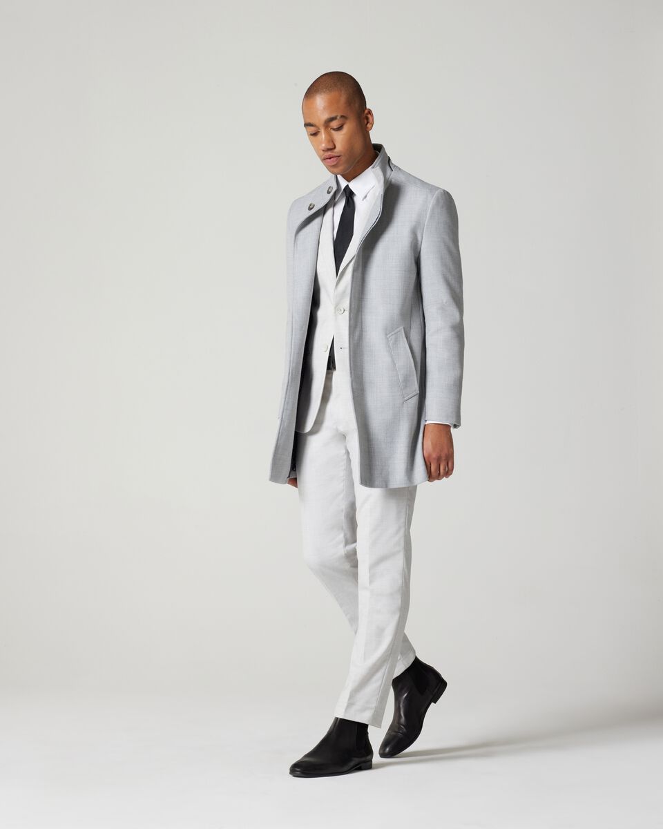 Wool Blend Funnel Neck Commuter Coat - Light Grey Marle, Coats