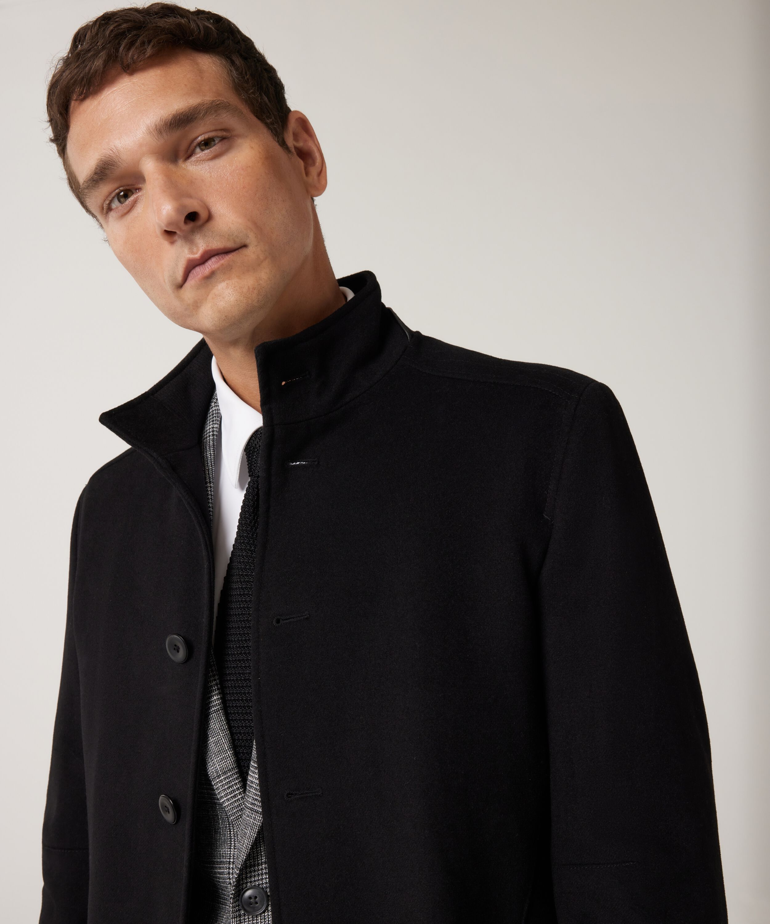 Wool Blend Funnel Neck Coat Black Wool Blend Funnel Neck Coat