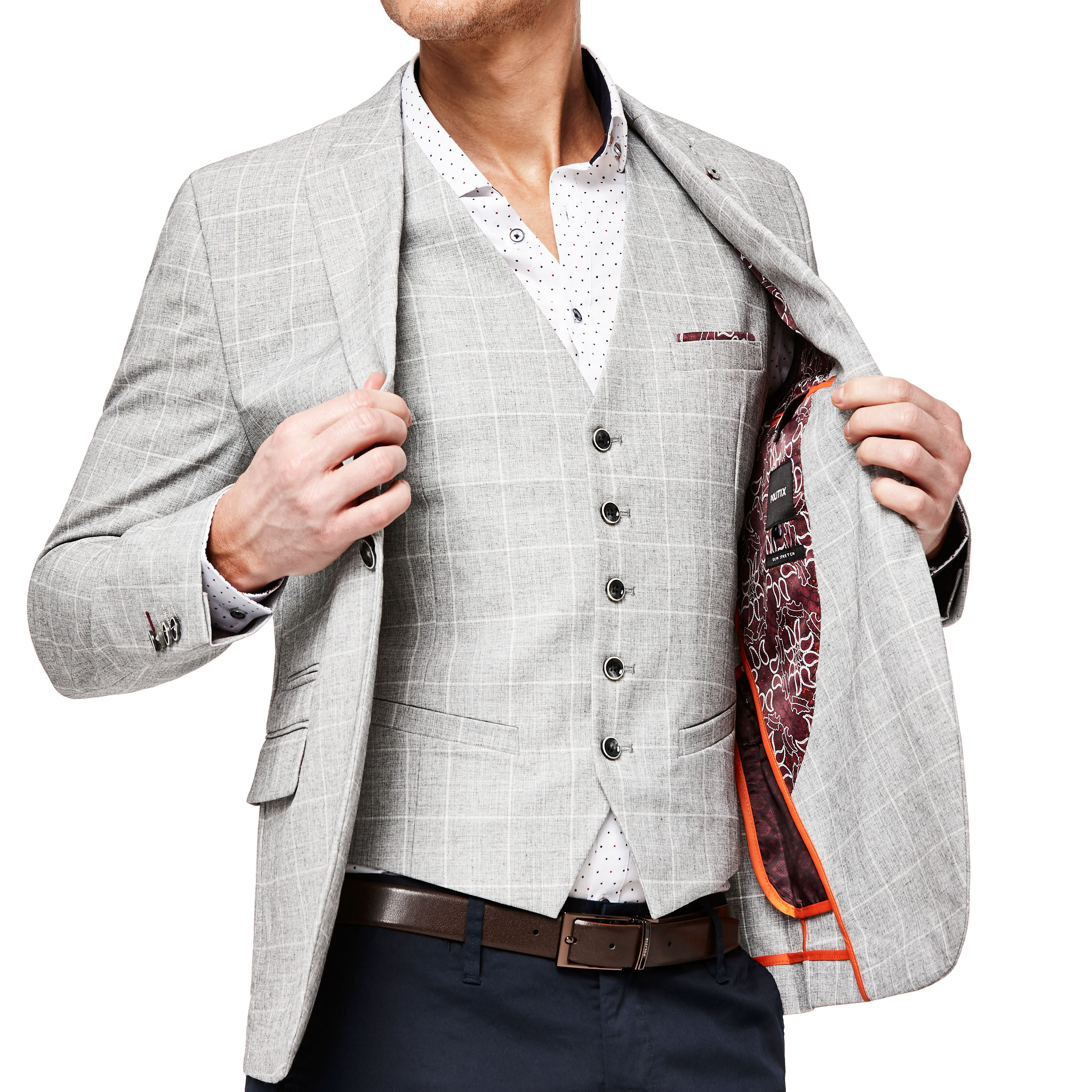 Lima Light Grey Check Peaked Lapel Slim Check Blazer Blazers