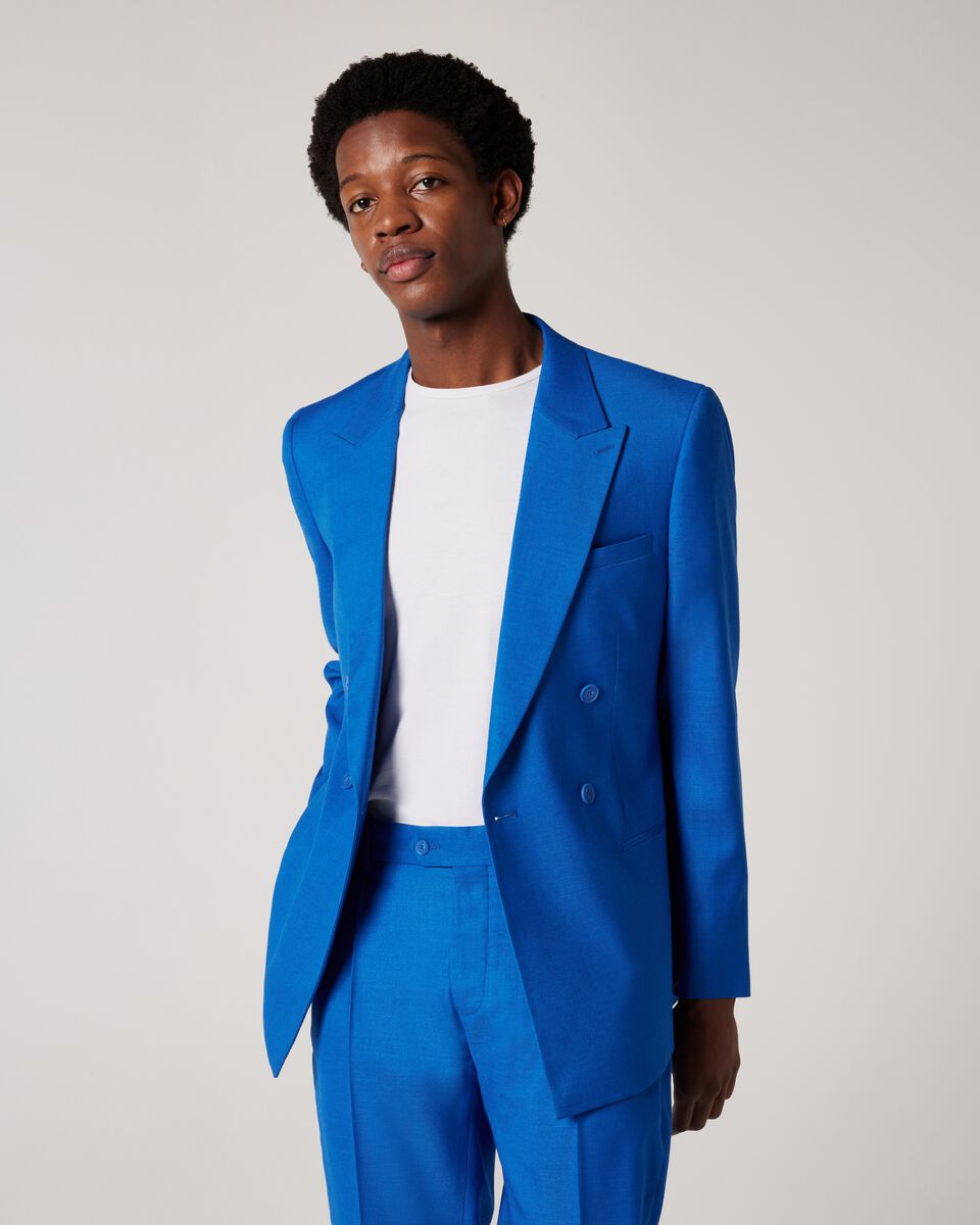 Slim Stretch Double Breasted Tailored Jacket, Cobalt, hi-res