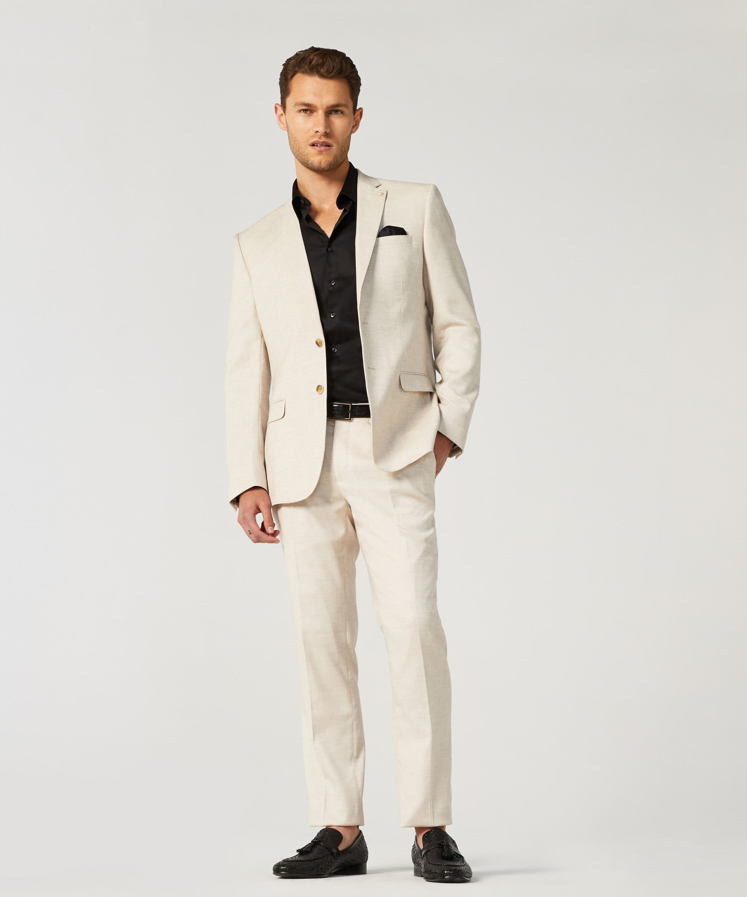 Regular Stretch Textured Tailored Pant - Natural, Suit Pants