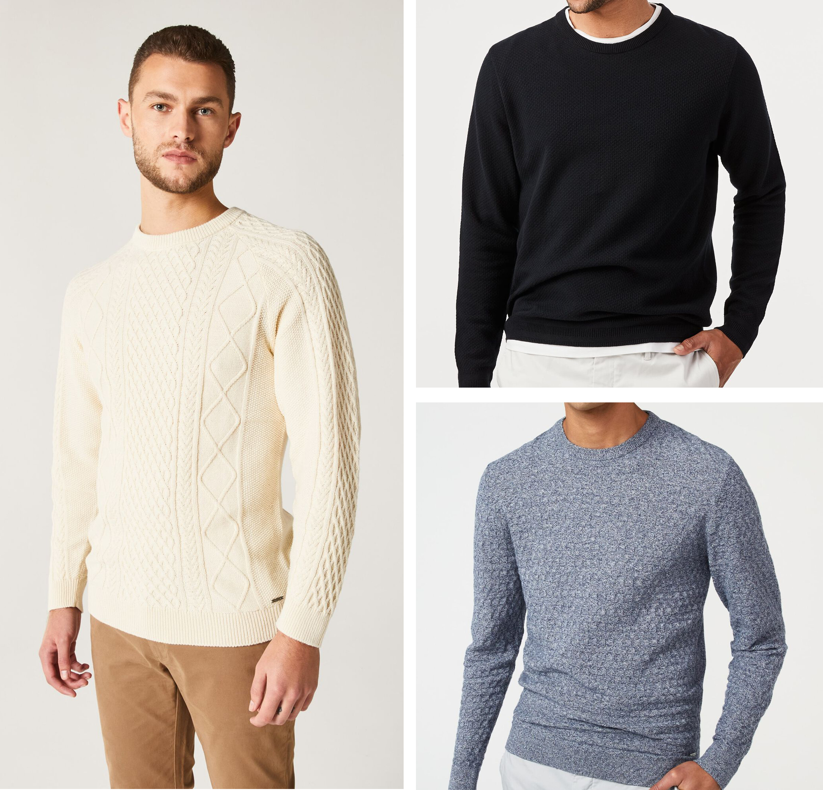 Collage of model wearing different types of casual POLITIX knitwear