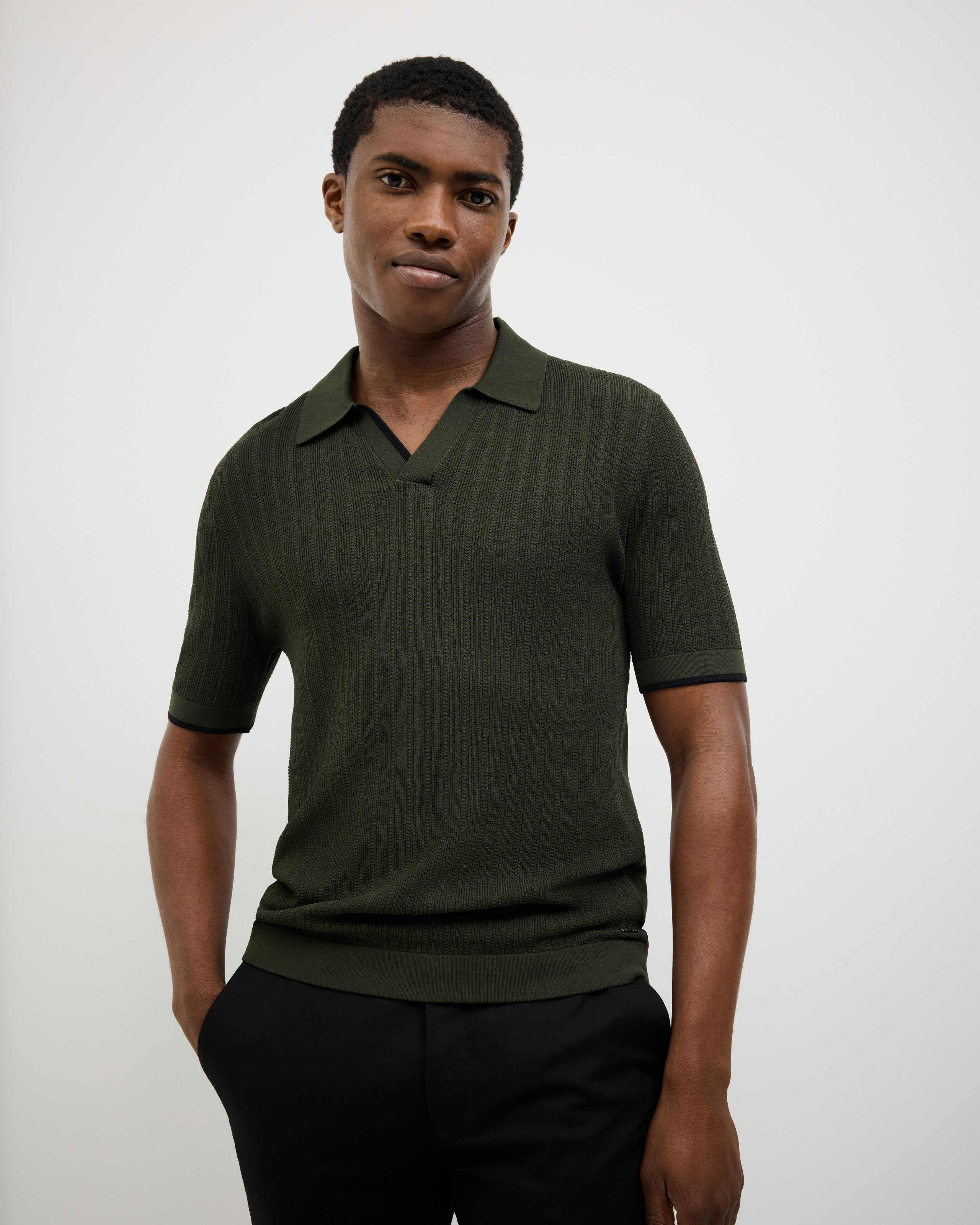 Anderson Stripe Texture Knit Polo