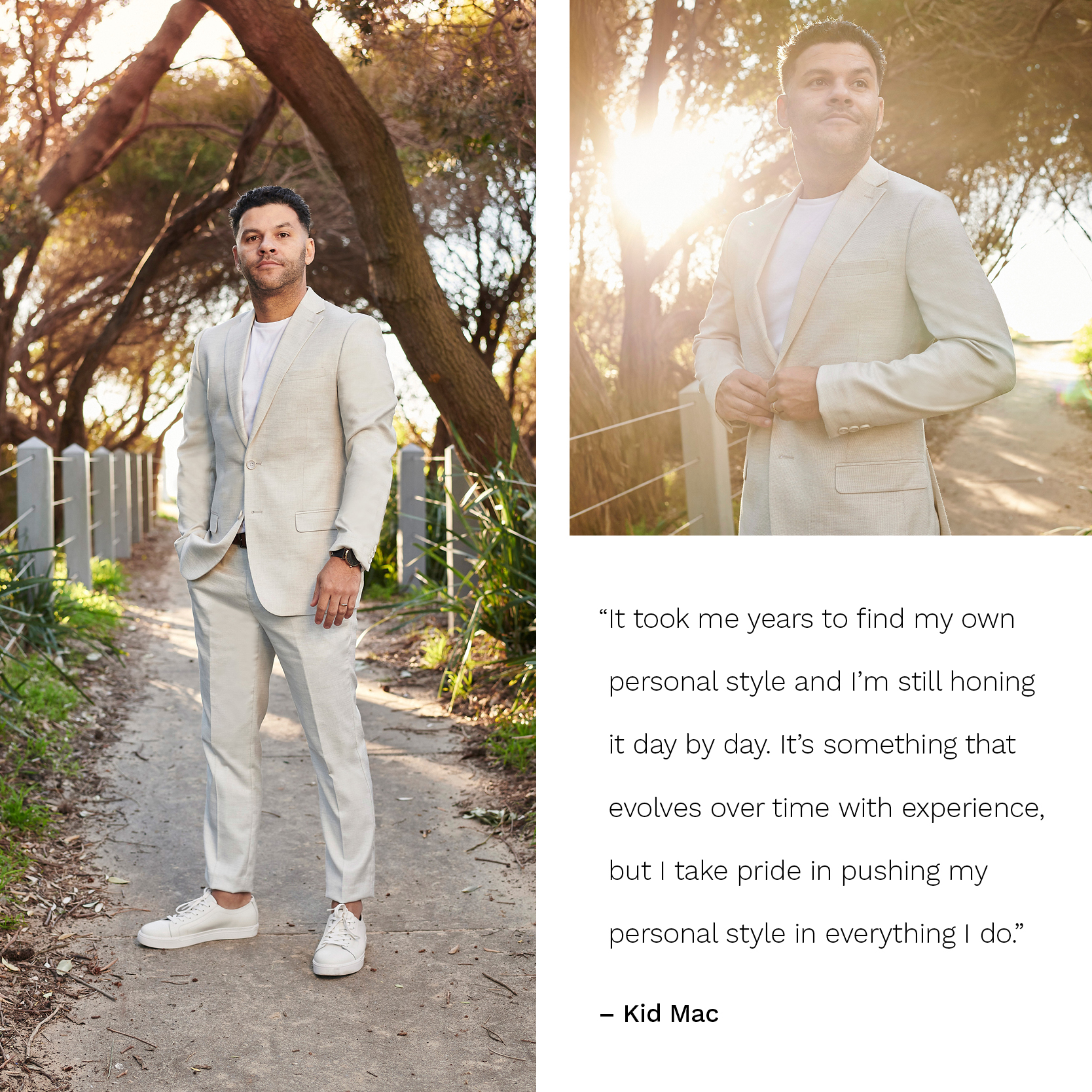 Kid Mac featuring POLITIX Collage of Kid Mac at beach with quote