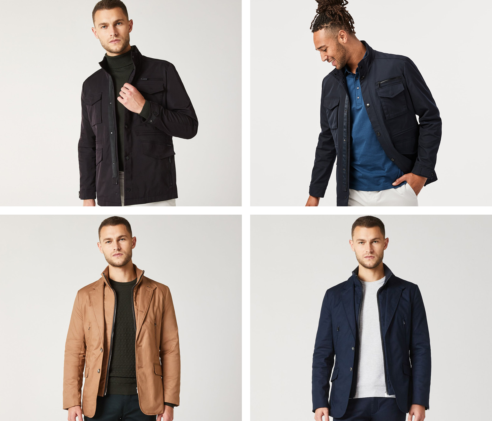 Collage of four models wearing POLITIX Utility Jackets