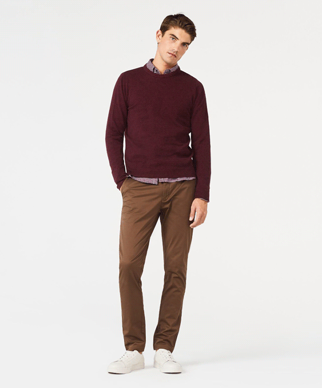 GIF of cocoa winsor ultra slim chinos with close up
