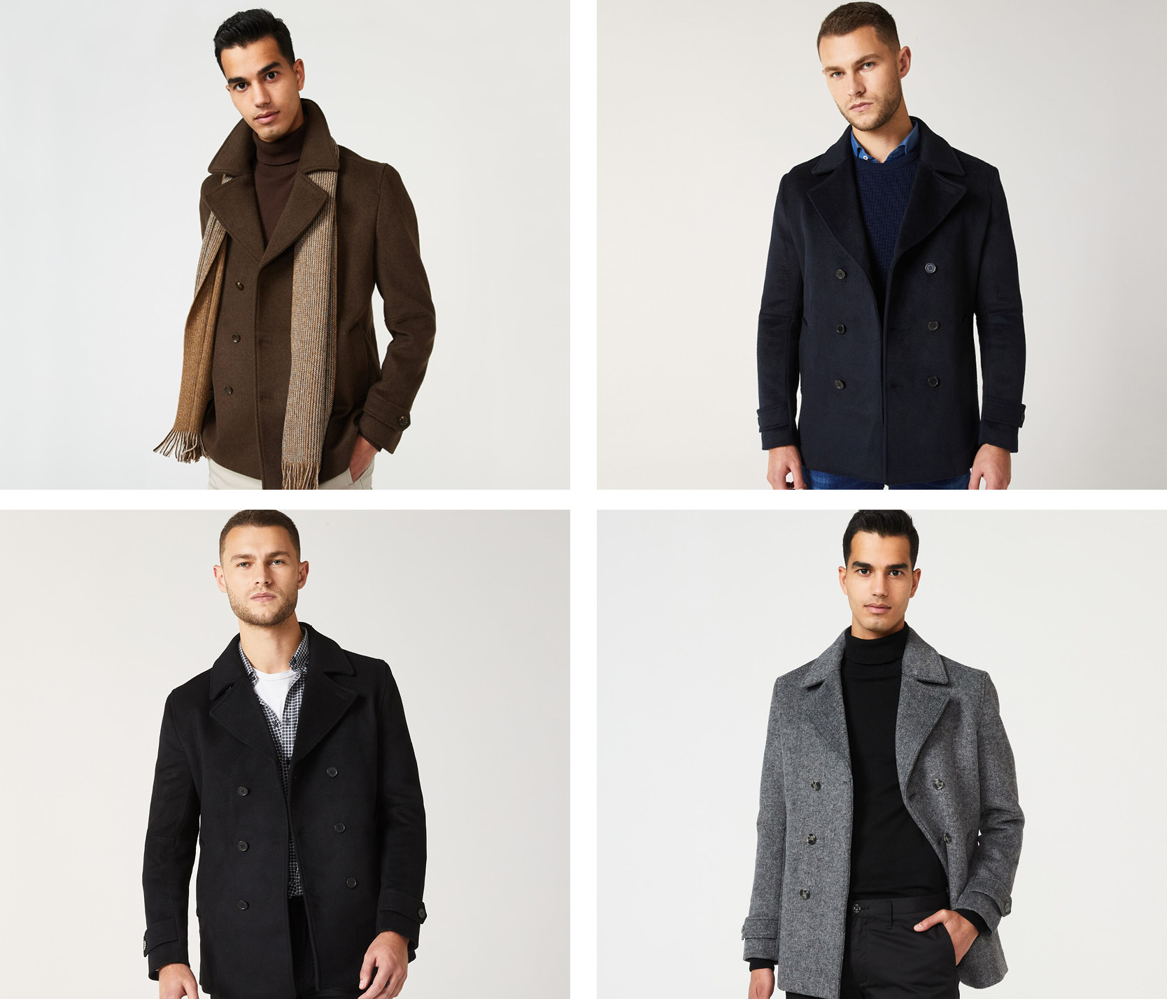 Collage of POLITIX models wearing Peacoats