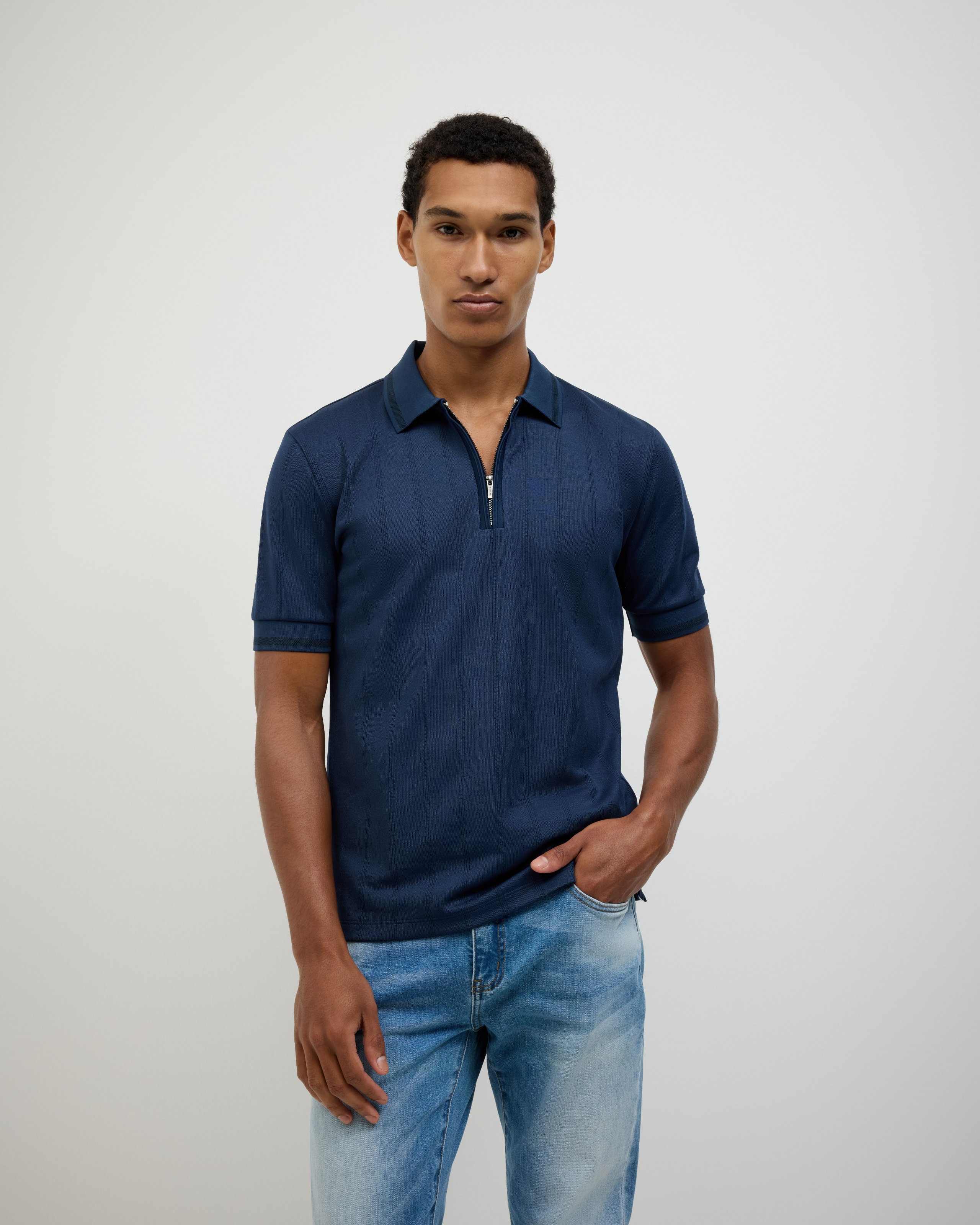 David Zip-Up Knit Polo