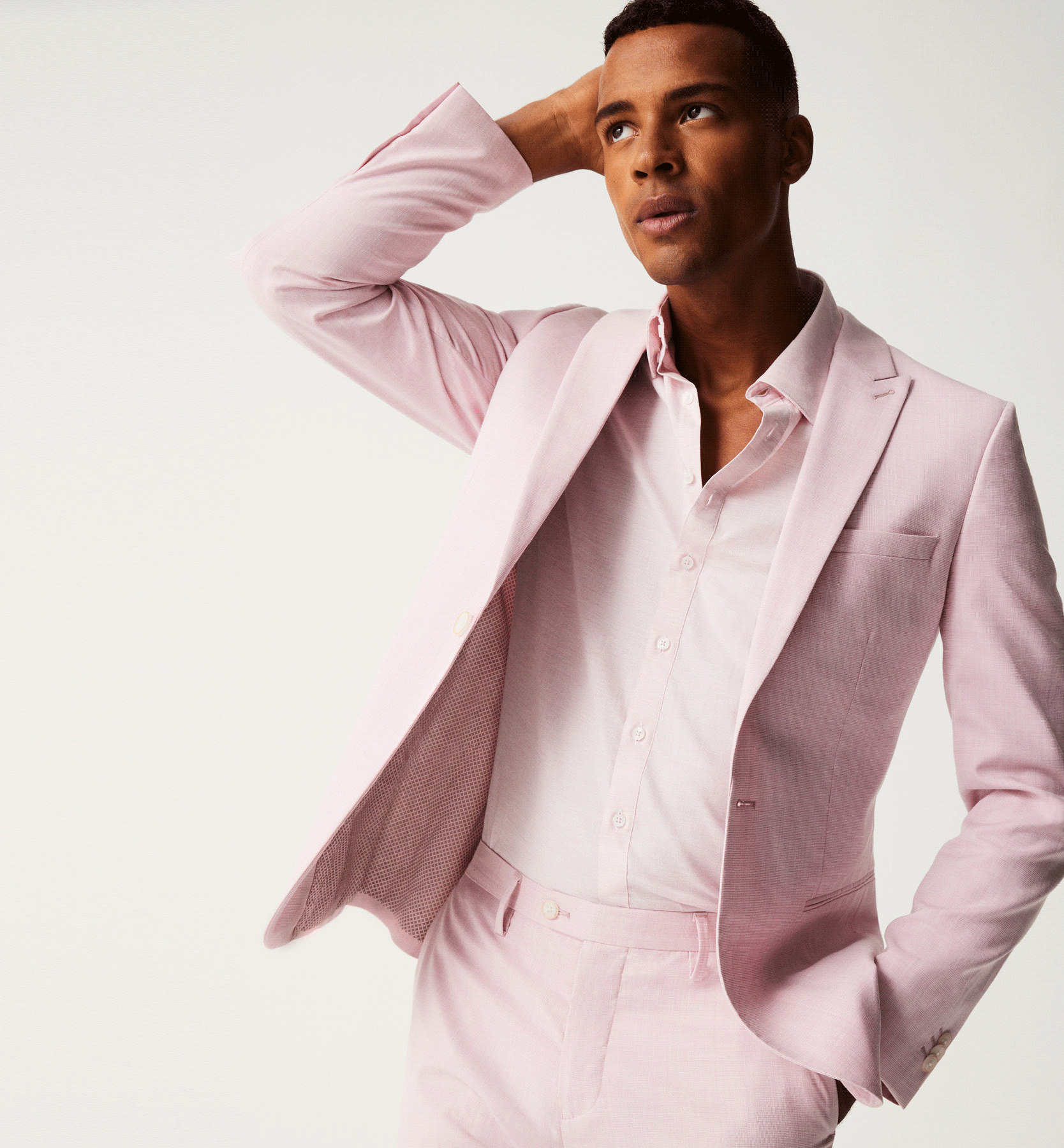 It's Time For Pink Model wearing Pink Suit and pink shirt