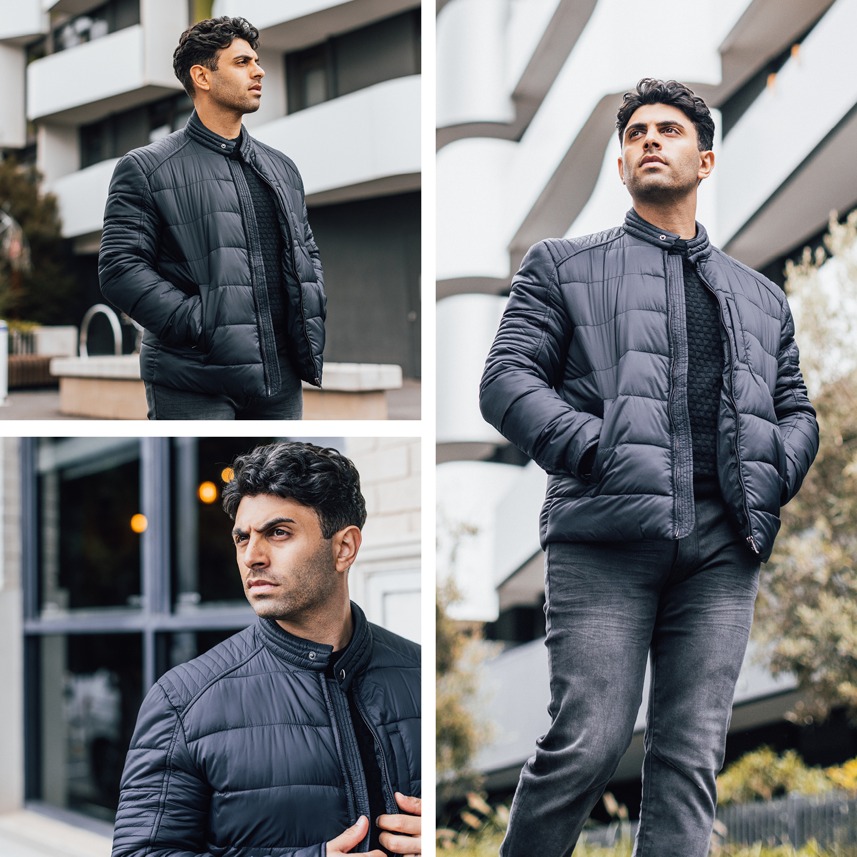 Amir Manoly in POLITIX outfit featuring the Bourdain Puffer Jacker in Navy Amir Manoly in POLITIX outfit featuring the Bourdain Puffer Jacker in Navy