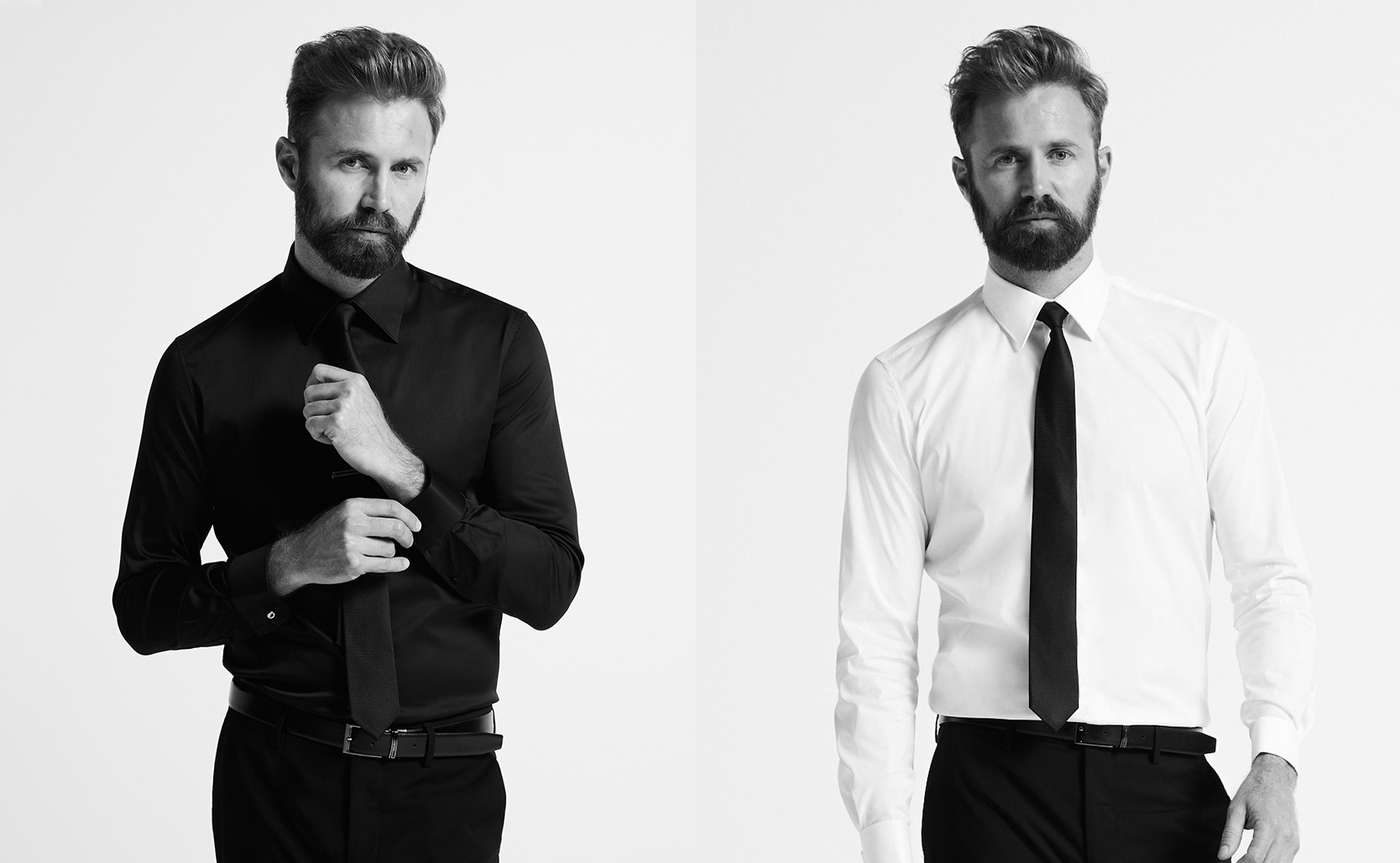 The Regular Fit Black and white image of model wearing our Regular Fit Shirt