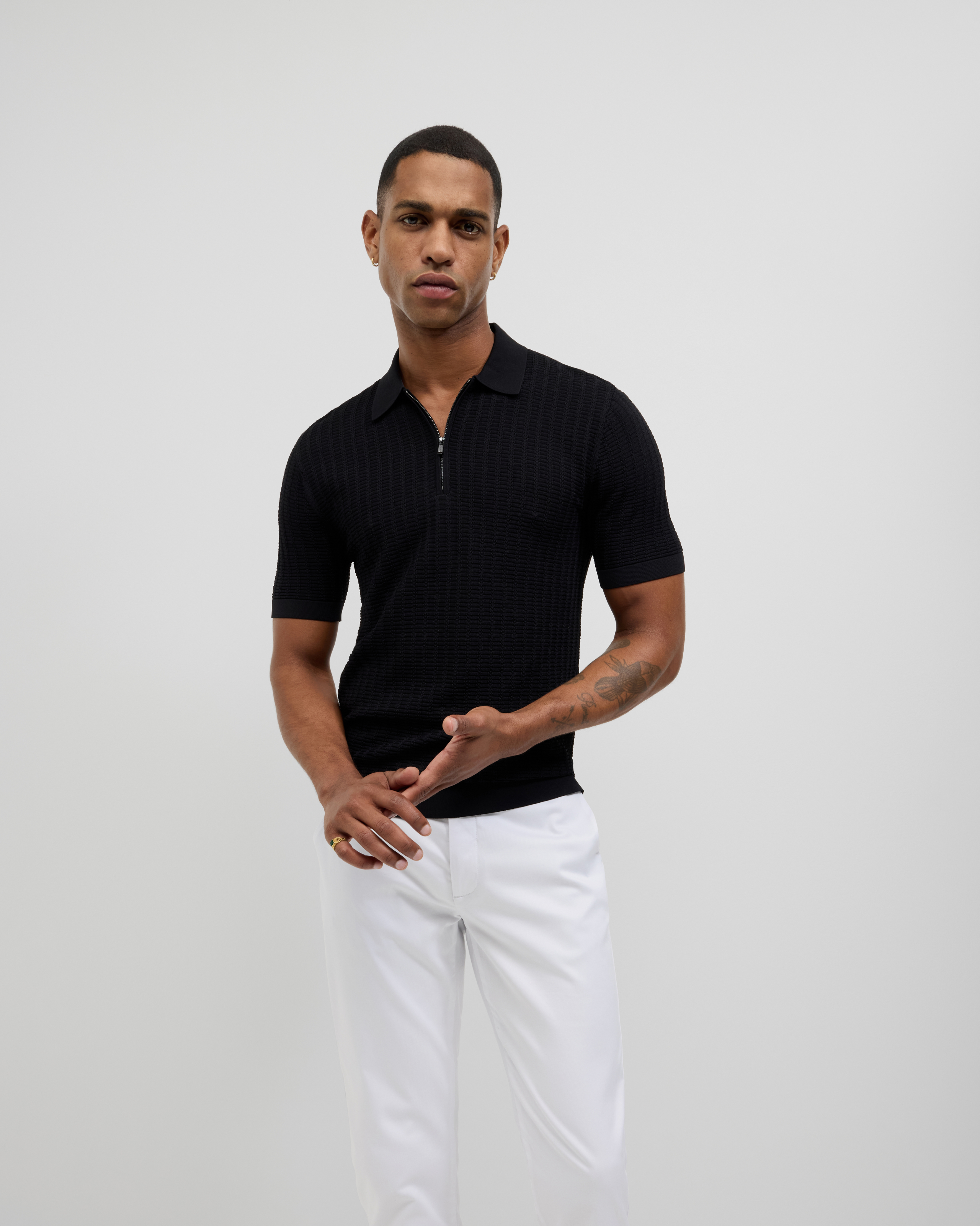 Textured Zip-Up Knit Polo