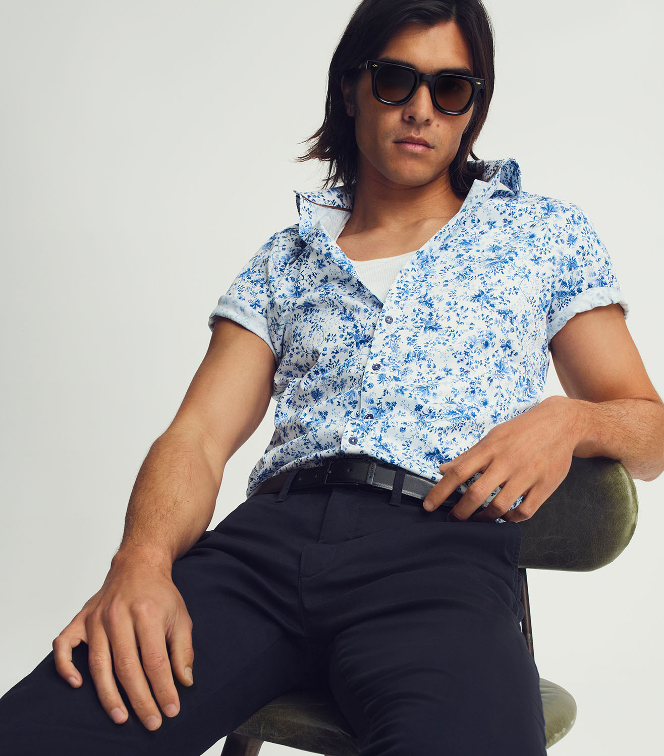 New Season Statement Shirts - White and blue floral shirt
