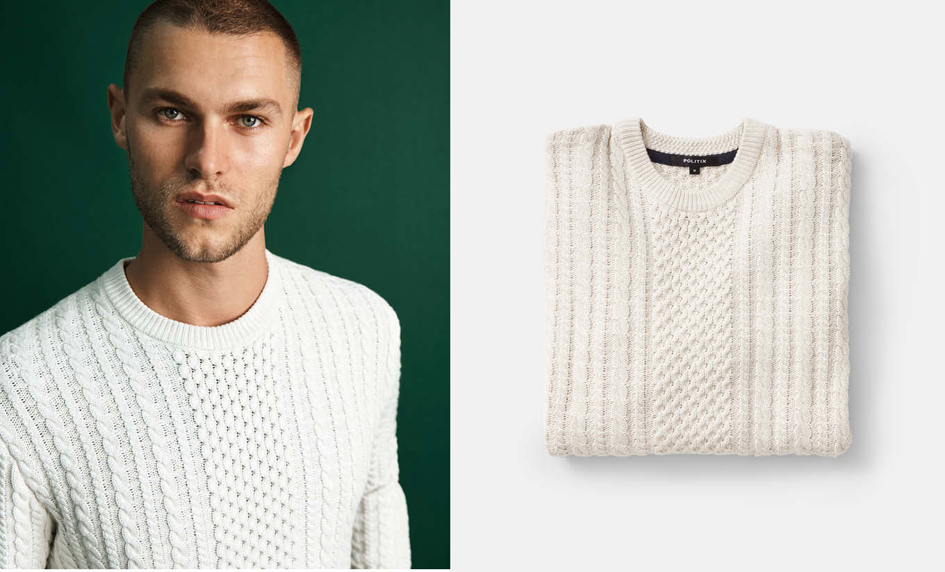 men's fisherman white cable knit jumper white cable knit