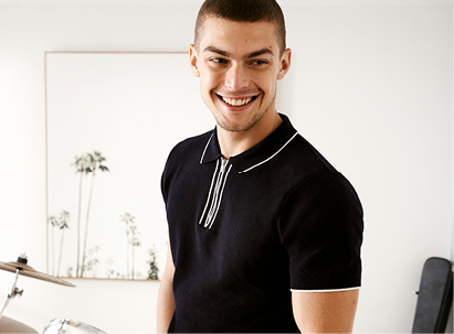 Black Knitted Polo Shirt and Shorts