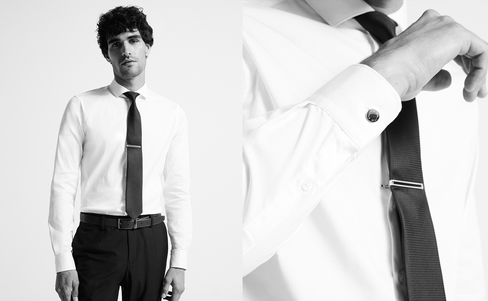 The Ultra Slim Fit Black and white image of model wearing our Ultra Slim Shirt