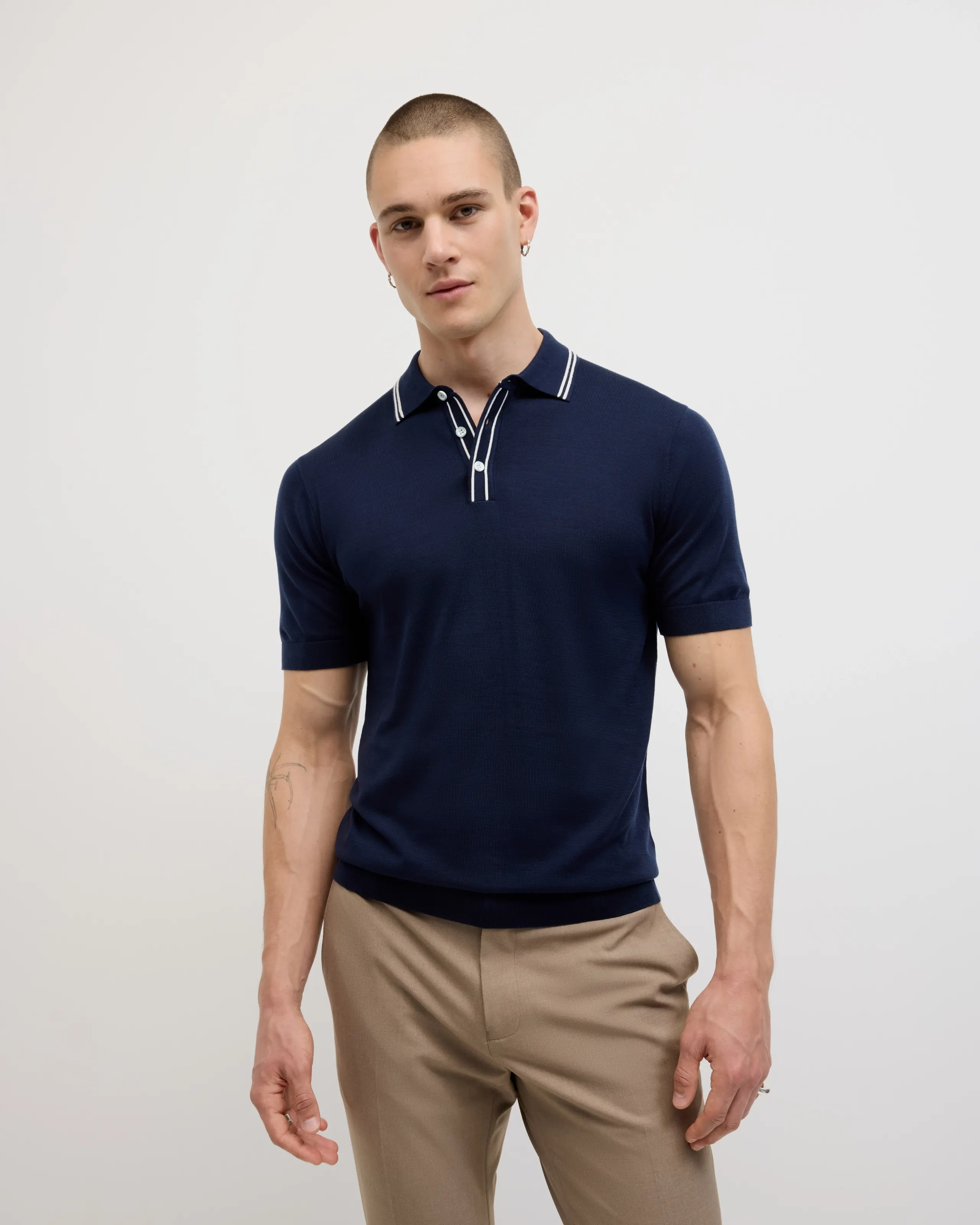 Politix Keagan Stripe Polo Navy