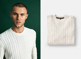 men's fisherman white cable knit jumper white cable knit