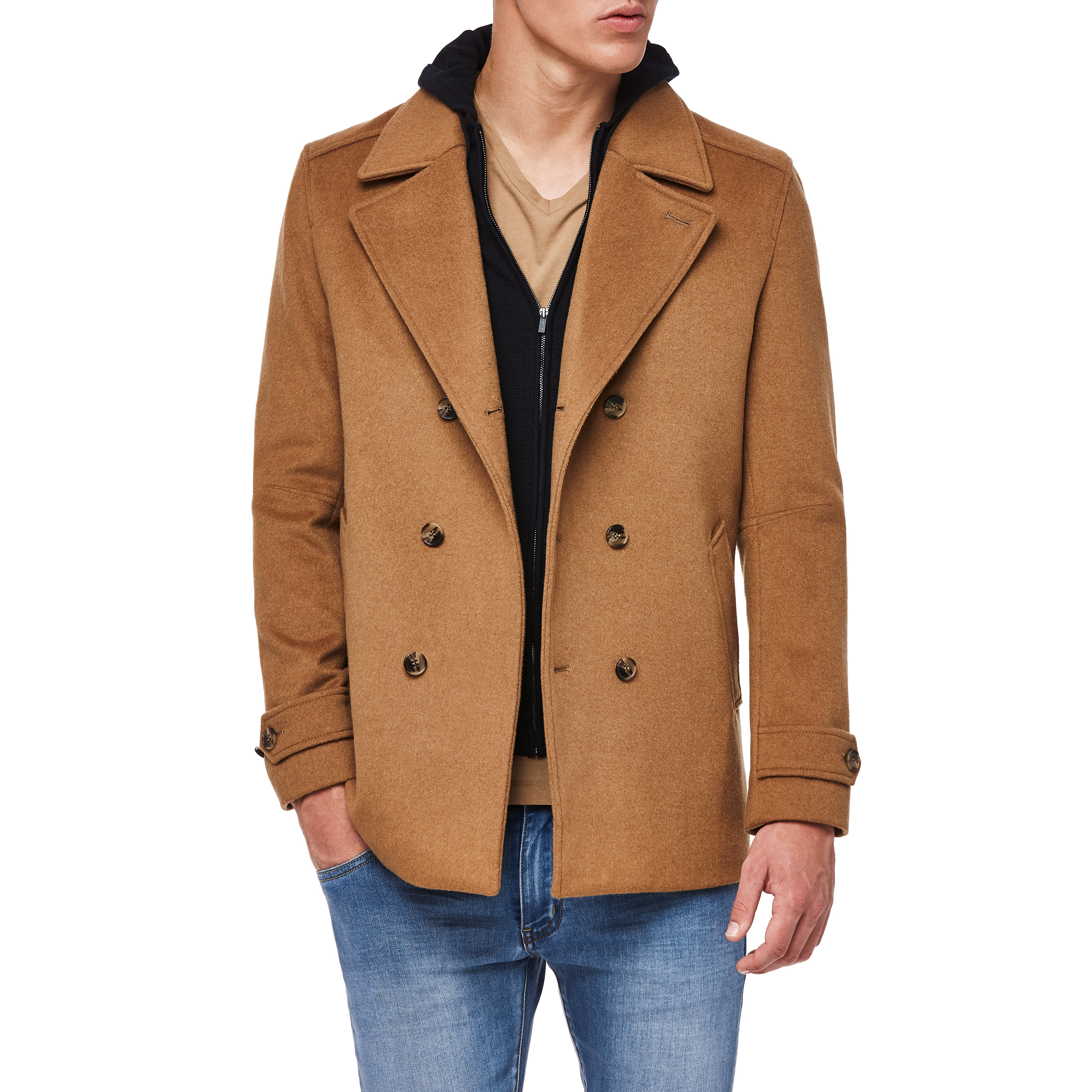 tan pea coats