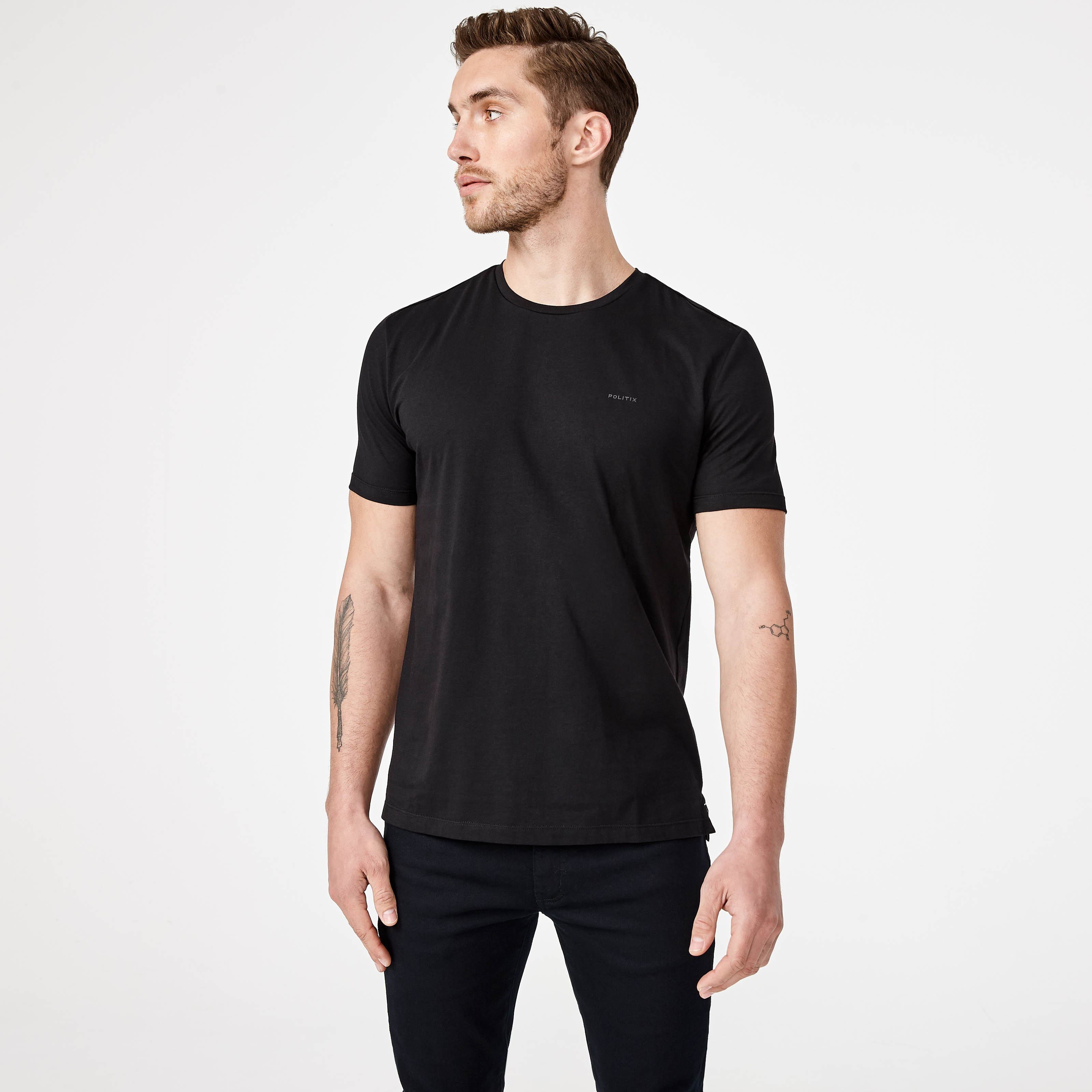 Corte - Black - Cotton Plain Crew Neck T-Shirt | T-Shirts | Politix