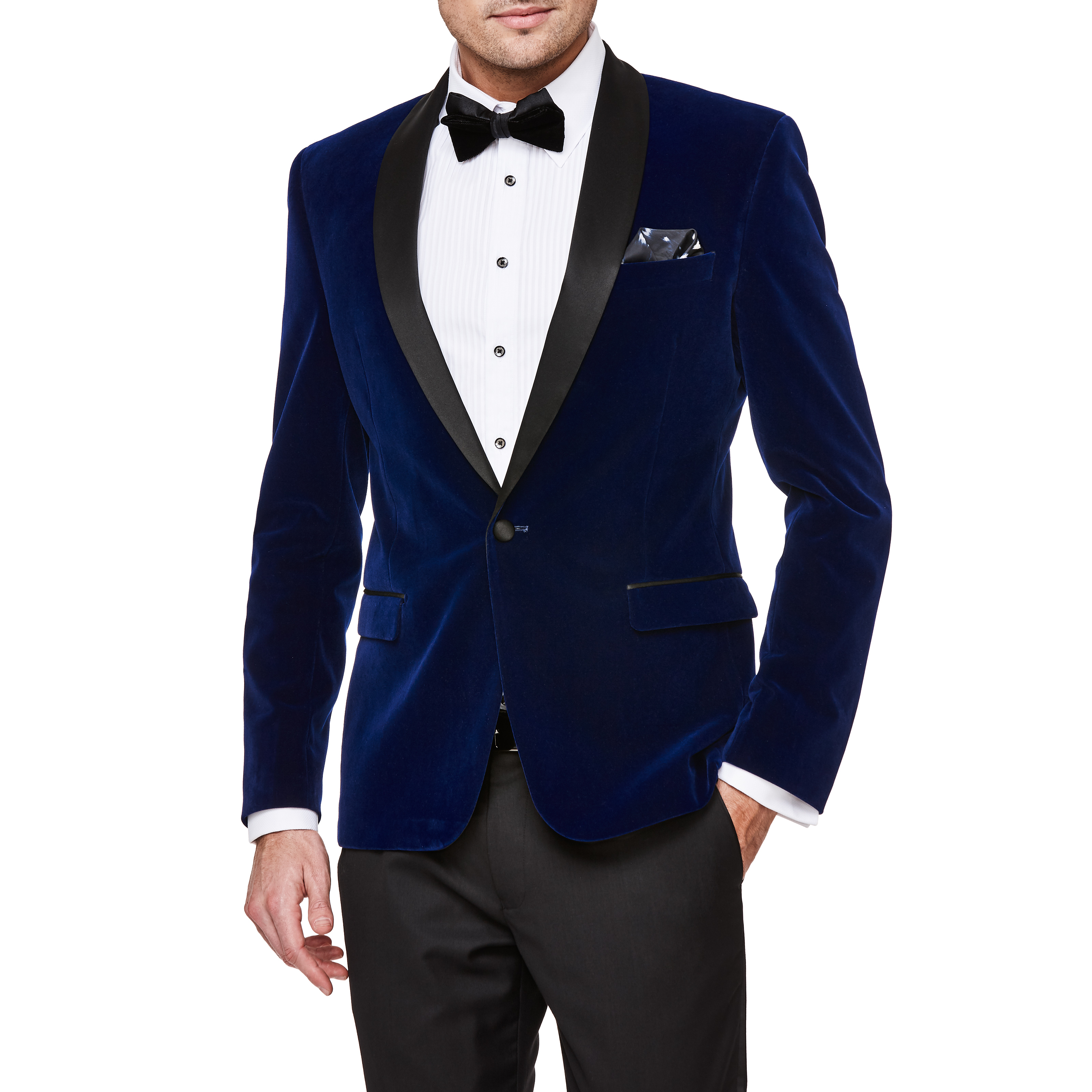 midnight blue velvet blazer